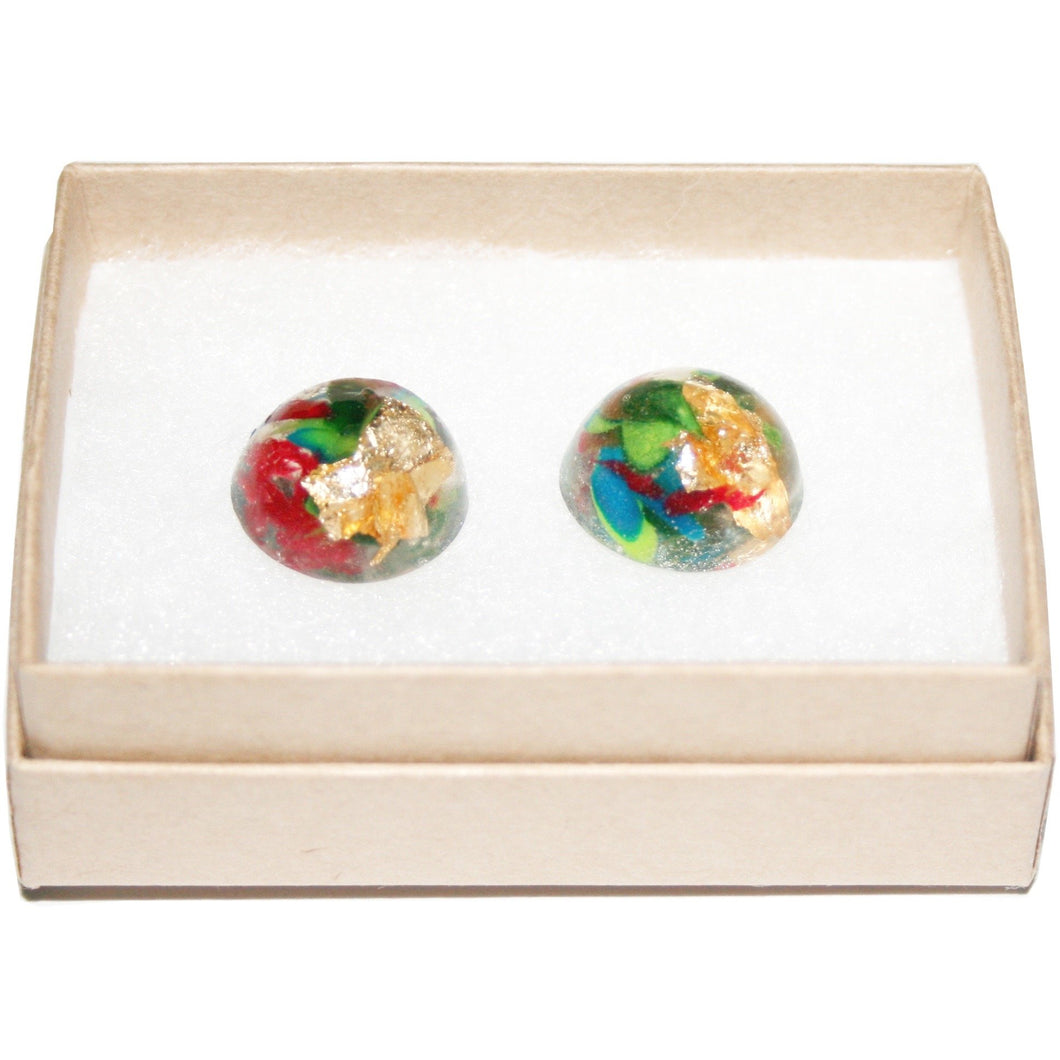 Medium Dome Stud Earrings with Gold Leaf