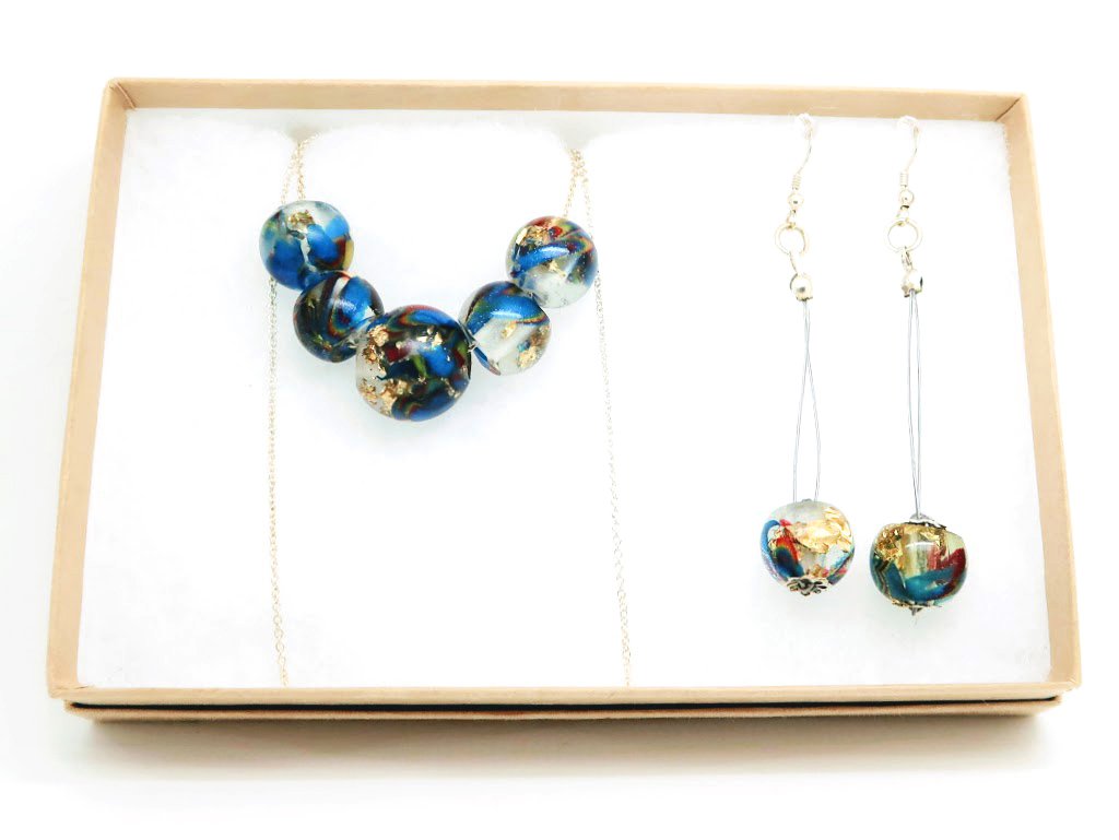 Resin Bead Necklace + Bead Hook Earrings