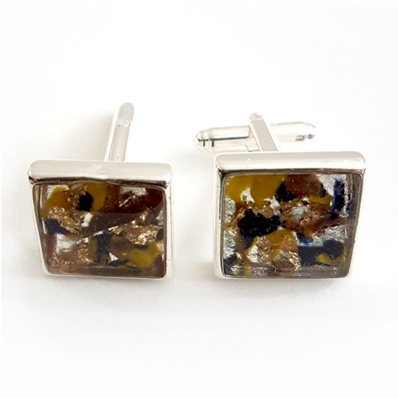 Large square blue/yellow/brown cufflinks
