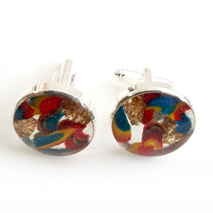 Large round red/blue/yellow gold leaf cufflinks