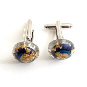 Small dome cufflinks blue and white