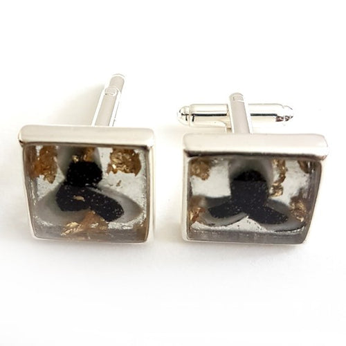 Large square black & white with gold leaf cufflink
