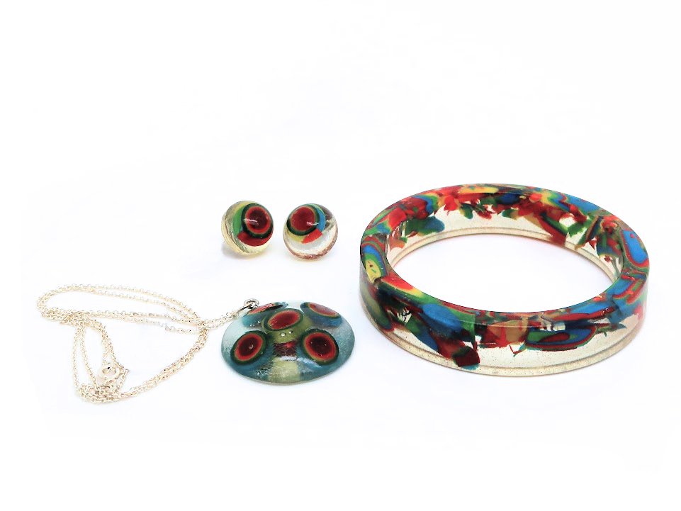 Small Resin Bangle, Dome Necklace + Dome Stud Earrings